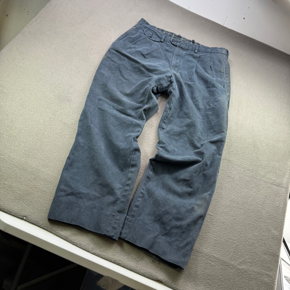 Faconnable Trousers Mens 36 Blue Chino Pleated Plaid Lining Classic Prep Blue - Picture 3 of 12